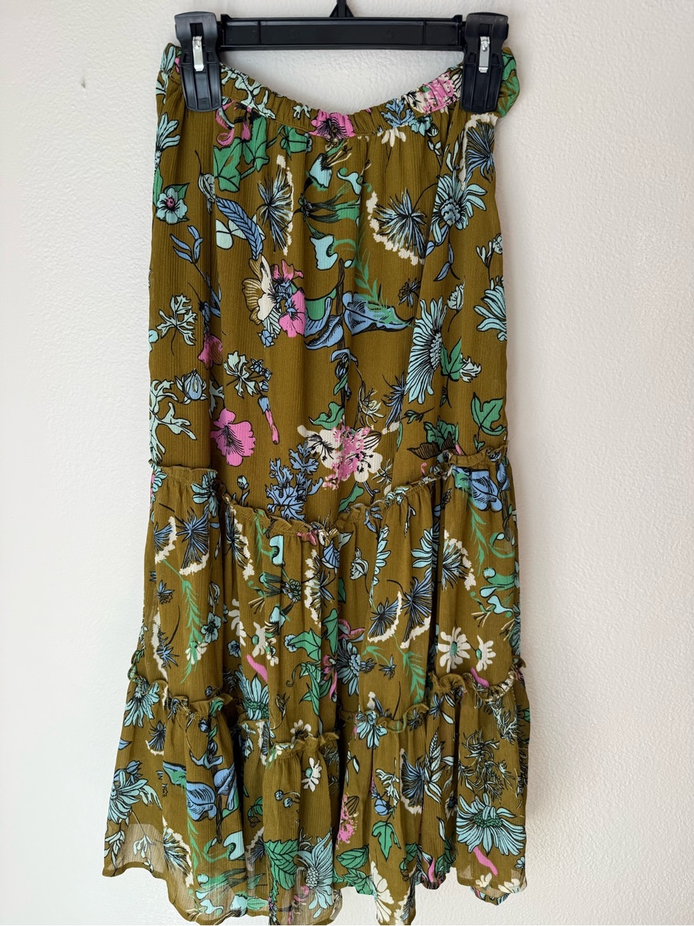 aerie Olive Green Floral Tiered Maxi Skirt
